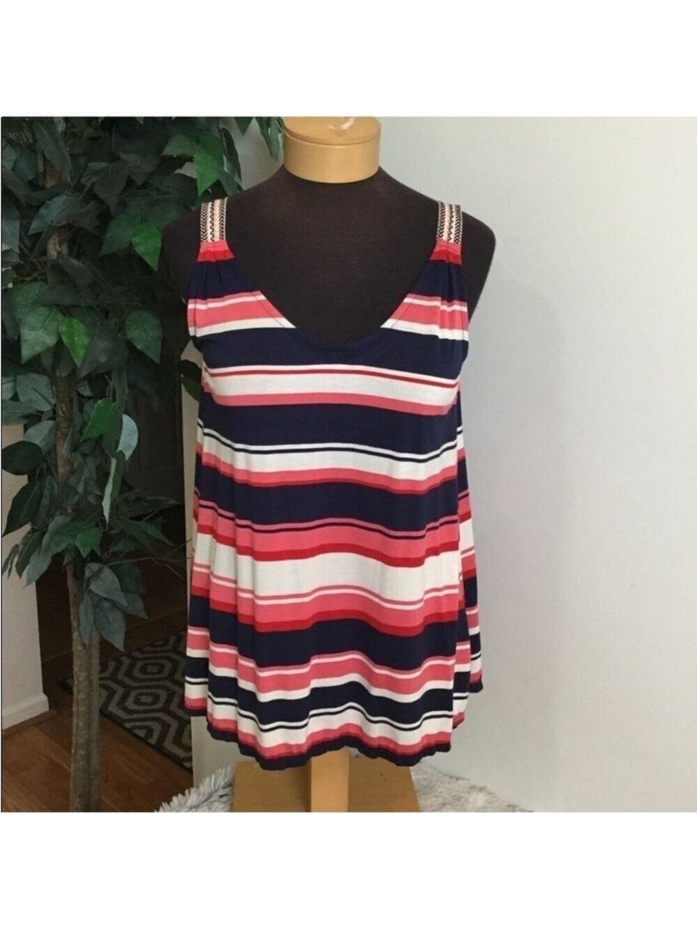 Max Studio Striped Tank Top XS NWT Red Navy Pink Cream white